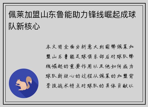 佩莱加盟山东鲁能助力锋线崛起成球队新核心